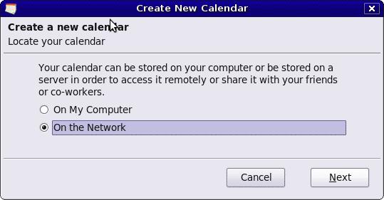 Chapter 7. Configure Calendar Clients (using CalDAV and ical) 7.2. Sunbird Client Guide 1. Start Sunbird client. 2. Click on File in the menu bar and select New Calendar. 3.