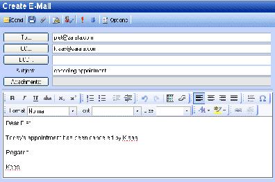 Chapter 2. Using the Zarafa WebAccess Figure 2.7. Create Mail 2. Attachments can be added to the email by selecting the Attachment button or the Paperclip icon. 3.
