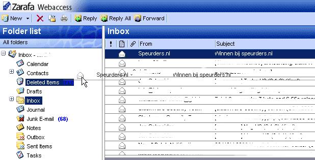 Chapter 2. Using the Zarafa WebAccess Figure 2.16. Moving Email Notice that the folder names under the mouse cursor are highlighted while moving.