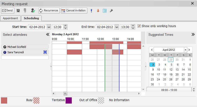 Chapter 3. Using the Zarafa WebApp overview is showing exactly when a specific person is busy, out of the office, or available.