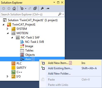 If you want to add an NC Configuration, choose at the tree element Type the entry NC/PTP NCI Configuration [1]. 2. Give the NC configuration that you want to insert a name using the text box Name [2].