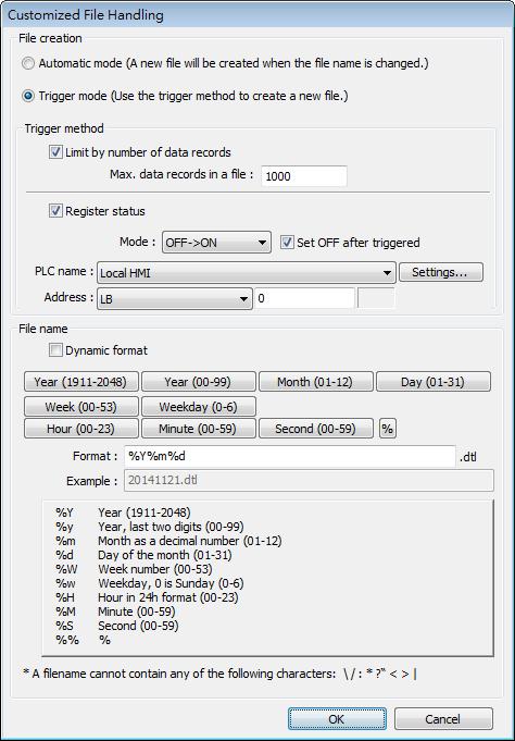 8-10 Setting File creation Trigger method Description Automatic mode A new file will be created when the name of an existing file is changed.