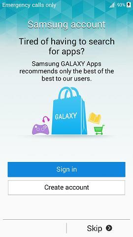 Tap Skip when prompted with the Samsung Account Setup screen