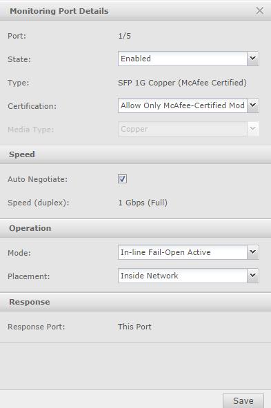 Configure the Copper Bypss Switch in in-line mode You configure the Sensor s monitoring ports from the Mnger interfce.