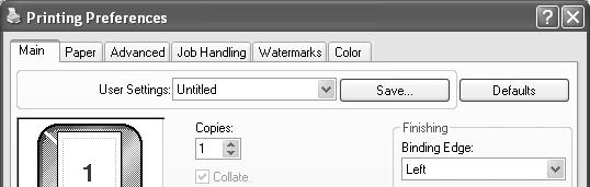 SAVING FREQUENTLY USED PRINT SETTINGS Settings configured on each tab at the time of printing can be saved as user settings.