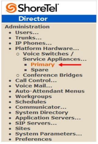 Figure 6 Administration Switches This action brings up the Primary Voice Switches / Service Appliances screen.