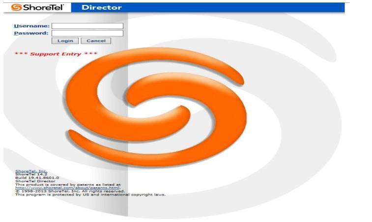 Figure 14 ShoreTel Director Support Entry Go to ShoreTel Director login page and on your keyboard, hold down the <CTRL> and <Shift> keys and with the mouse pointer click on the U of the Username: