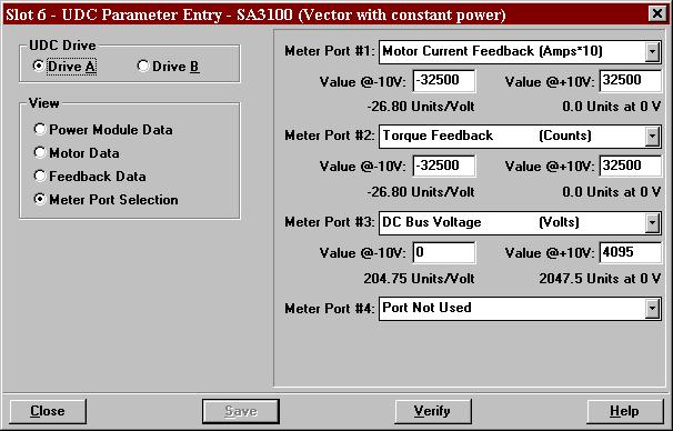 2.3.4 PMI Meter Port Selection Screen (Vector with Constant Power) The Meter Port Selection Parameter Entry screen allows you to enter specific information about what variables are to be output on