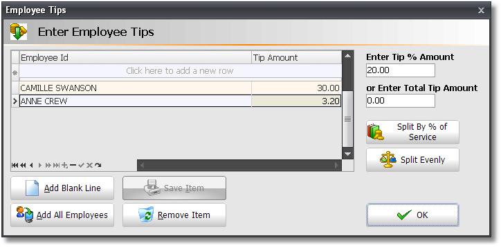 Credit Card Processing Entering Tips The following screen will appear when you click on the "Enter Tips" button from the Payment Screen.