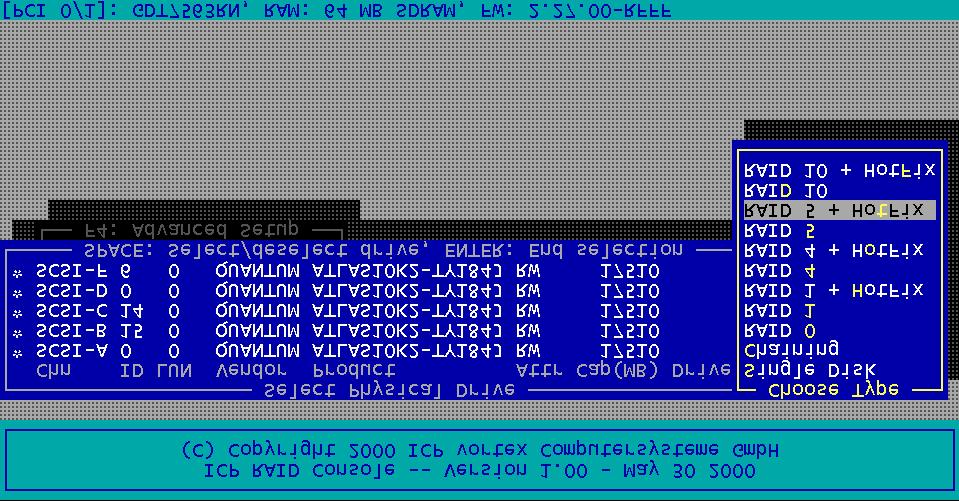 23 Finish the selection by pressing ENTER. ICPCON displays a security message pointing out that all existing data on the selected hard disks will be destroyed after confirming with Yes.