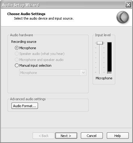 sure Microphone is selected Click Next Audio Setup Wizard