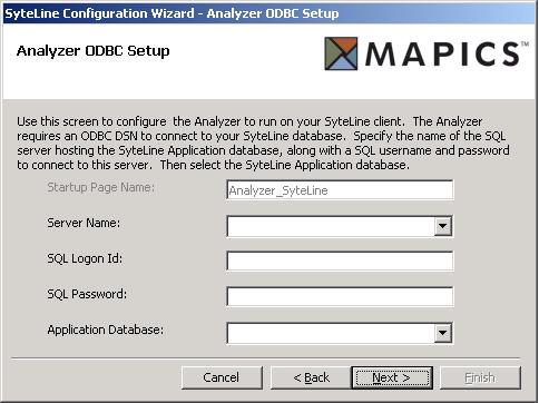 Setting Up the Web Server 8. Click Next. If you chose to configure the Analyzer, the Analyzer ODBC Setup screen appears. Otherwise, continue past this screen to the next one. 9.