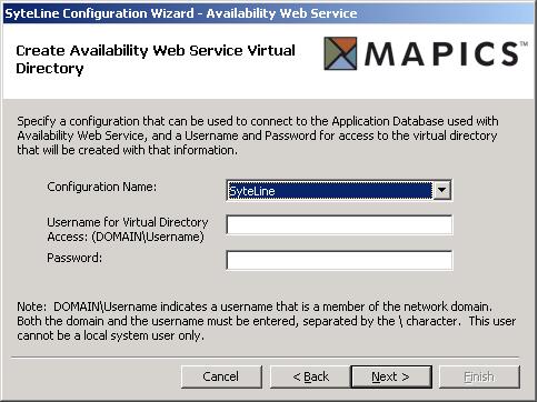 Setting Up the Web Server 25. Click Next. The Create Availability Web Service Virtual Directory screen appears. 26.
