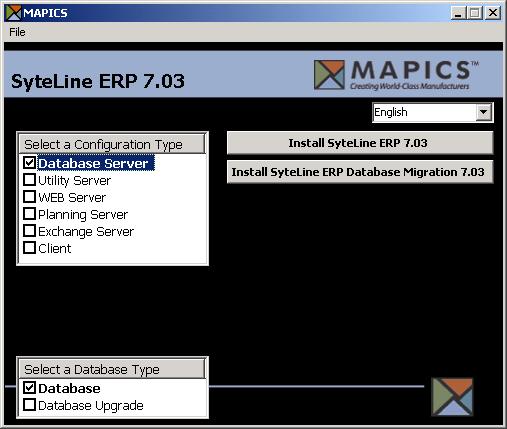 Setting Up the Database Server 3. Select Database Server as the configuration type. The Install SyteLine ERP Database Migration button appears and the Select a Database Type check box list appears. 4.