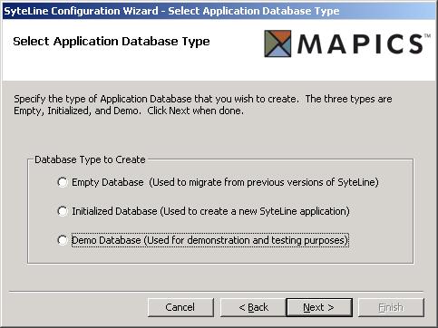 Setting Up the Database Server 9. Click Next. The Select Application Database Type screen appears. 10.