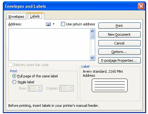 Labels (cont d) Figure 12 Labels tab To select the label type, click the Options button and choose
