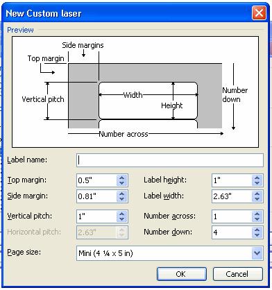Labels (cont d) To create custom labels, click the Options button and then click on the New