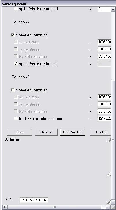 Uncheck Equations 1 and 3 Select Principal stress-2 Hit