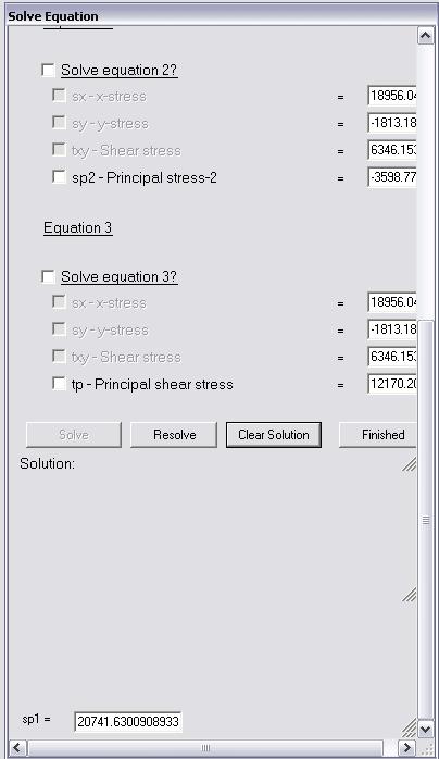 Uncheck Equations 2 and 3 Select Principal shear stress-1 Hit