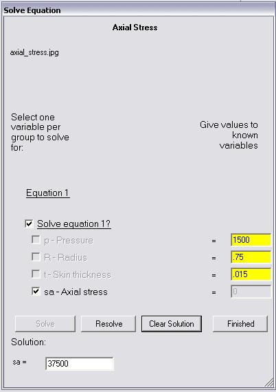 Enter the given values for pressure, radius, and skin thickness Select axial