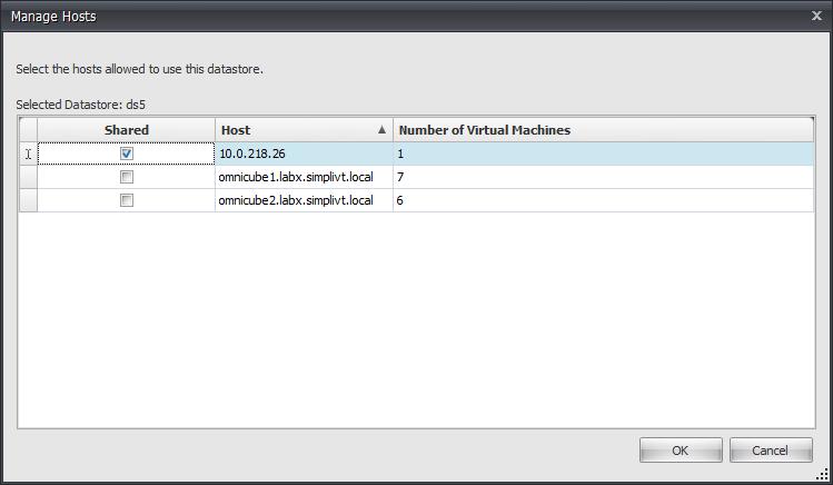 7 - Provisioning Federation Resources Figure-46: Share or Unshare Datastores Manage Hosts Federation Virtual Machines Federation virtual machines (VMs) are created using VMware and managed like any