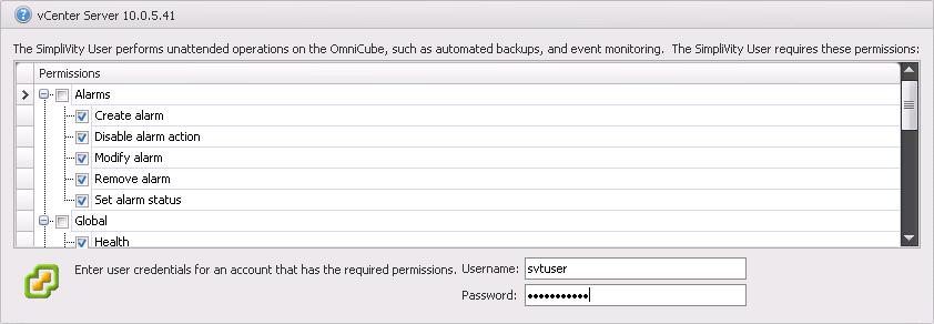 2 - Deploying OmniCube Figure-9: SimpliVity User Window Enter the Username and Password of the user account that you created as the SimpliVity User.