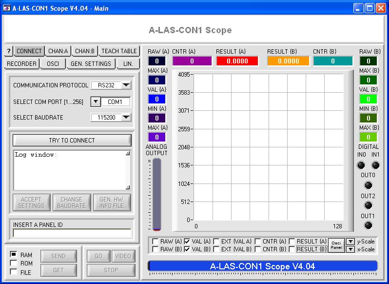 Parameterisation Windows software A-LAS-CON1-Scope: The A-LAS-CON1-Scope software is used for parameterising the A-LAS-CON1-FIO control unit for optical fibers of FIO Series.
