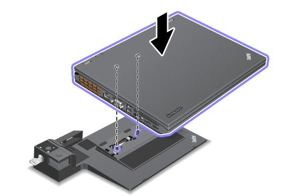 Put your computer on the platform of the ThinkPad Mini Dock Series 3, the ThinkPad Mini Dock Plus Series 3, or the ThinkPad Mini Dock Plus Series 3 (170 W), making sure that the top-left corner of