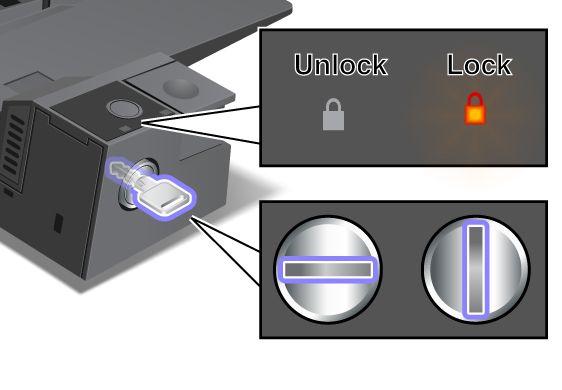 Using the system lock key The system lock key has two positions, unlocked and locked.