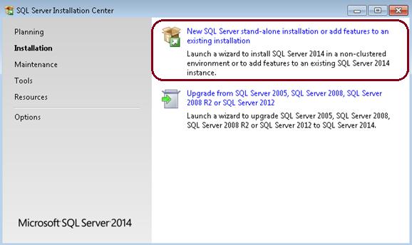 Choose New SQL Server stand-alone installation. Choose all the defaults in the wizard. When installation is complete, continue on to the section Connect to SQL Server.