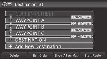 uuchanging Your RouteuEditing the Destination List Editing the Destination List Editing the Order of Waypoints H HOME button u