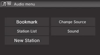 uuplaying Pandora * uaudio Menu Audio Menu H HOME button u Audio (in Pandora mode) u MENU button Select an item.