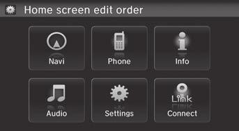 uusystem SettingsuHome Screen Edit Order Home Screen Edit Order System Setup H HOME button u Settings u System u Home tab u Home