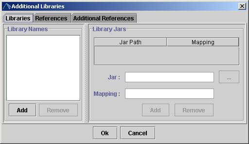 All additional libraries to be deployed, along with the application are displayed in a list in the Library Names pane. They can be added or removed from it.