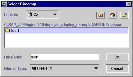 Step 7: Add a Directory to the WEB Archive Entire directories with their files can be added to the Web Archive using the Files tab. Add a directory with the Servlet class to the example project.