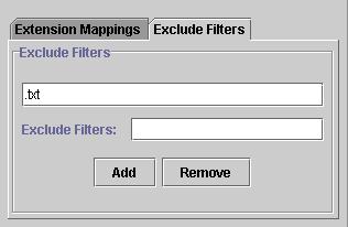 Use Add and Remove to change the list in the Exclude Filters pane.