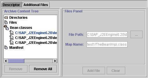 The Files Panel Bean classes consist of the classes of Bean files already added to the EJBGroup.