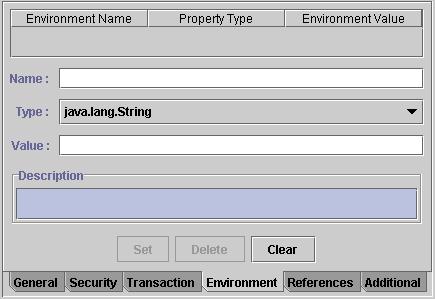 References Tab The Environment Tab The References tab enables you to link EJBs to other Beans or data sources.
