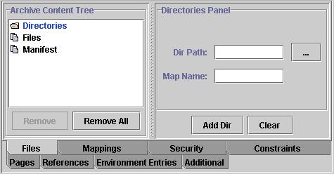 Archive Content Tree pane displays a list of directories, files, and the manifest file added to the archive o To add directories select Directories from the Archive Content Tree pane.