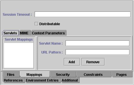 o URL Pattern specifies the URL pattern of the mapping The Servlets tab MIME tab defines mappings between extensions and MIME types.