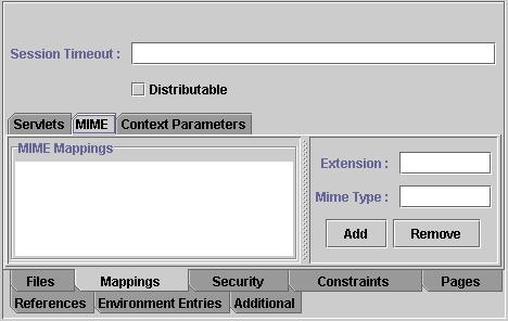 type The MIME Tab Context Parameters tab displays a list of the Web application s Servlet context initialization parameters.