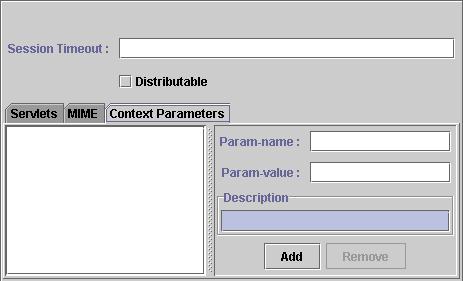 o o Param-value specifies the value of the parameter Description describes a text about the parameter The Context Parameters Tab Note: You must set the Servlet name