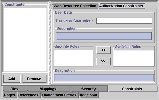 Constraints Tab The Constraints tab is used to associate security constraints with one or more Web resource collections.
