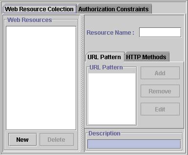 The Web Resource Collection Tab Authorization Constraint tab indicates the user roles that must be permitted access to this resource collection.