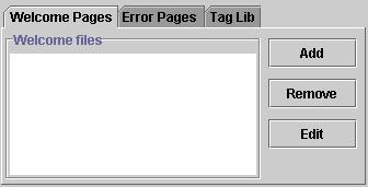 The Welcome Pages Tab Error Pages displays a list of all mappings between an error code or exception type, and the Web