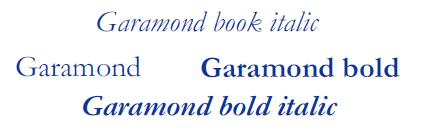 Garamond is used mainly to highlight important words, sentences or quotations, i.e. to differentiate certain sections of the text.