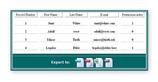 Features in Detail Export to Multiple Formats Export your online tables to CSV, PDF, XLM or Excel with the press of a button.