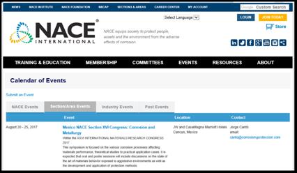 NACE Website Calendar NACE will list event information and link to website on the NACE calendar of events under Section/Area Events.