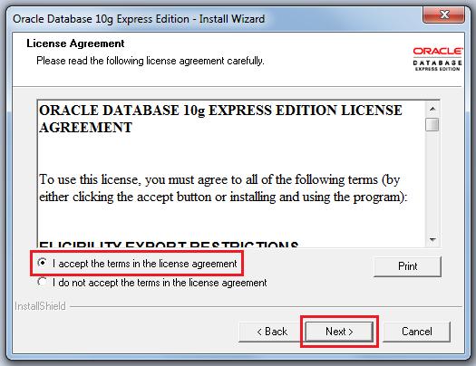 6 Oracle Application Express 6- Select I accept the