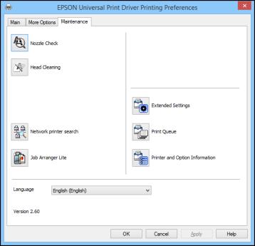 Selecting Maintenance Options - Epson Universal Print Driver - Windows You can select maintenance and other optional settings on the Maintenance tab.